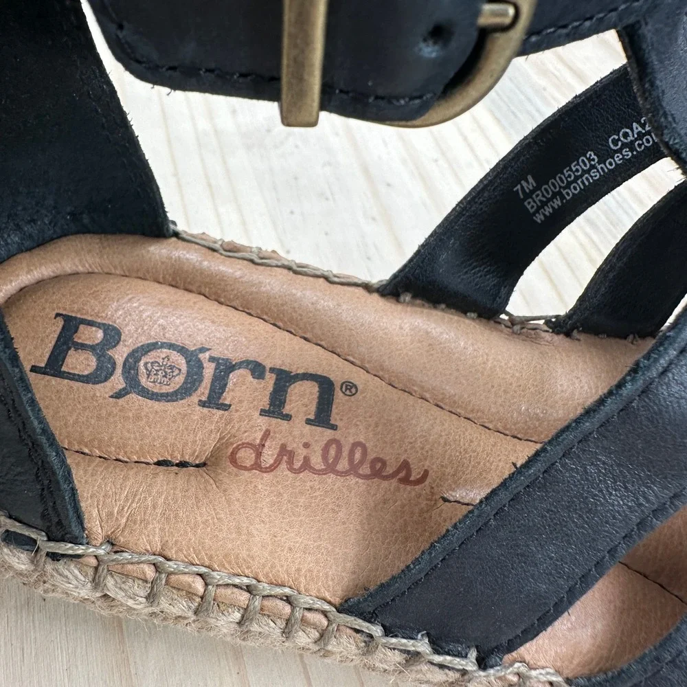 Born San Jacinto Sandals Women Size 7 Black Leather Espadrille Gladiator Strappy
